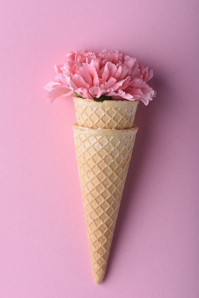 Top View of a Carnation in Waffle Cones
