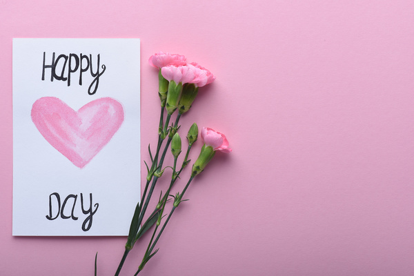 Romantic Postcard and Pink Flowers