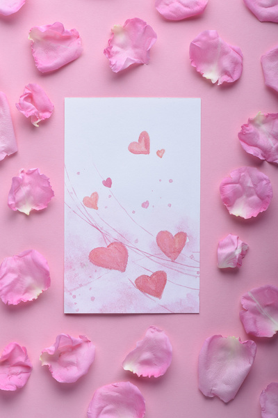Romantic Postcard Surrounded by Petals