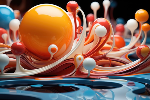 A Vibrant Display of Colorful Liquids Poured onto a Glass Surface with a Large Multi-Colored Balloon As the Focal Point