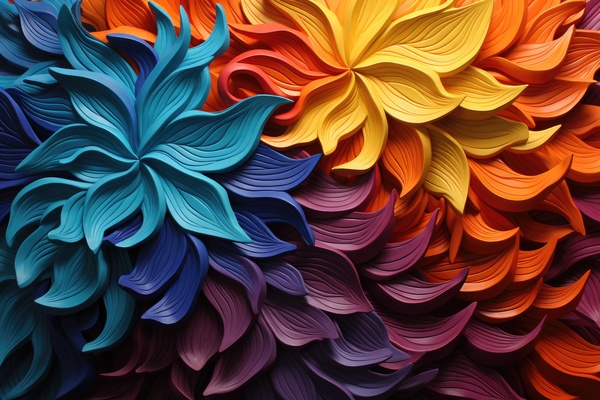 Vibrant Multi-Colored Sculpture Showcases Intricate Details and Dynamic Composition