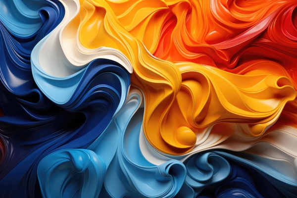 Close-Up View of a Captivating Colorful and Intricate Paper Sculpture with Layers in Shades of Blue Orange Yellow and White