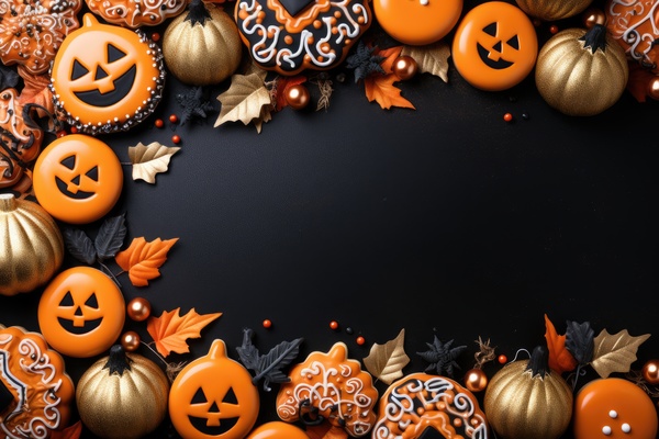 Halloween decorations on black background