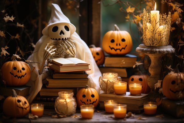 Halloween pumpkins and books