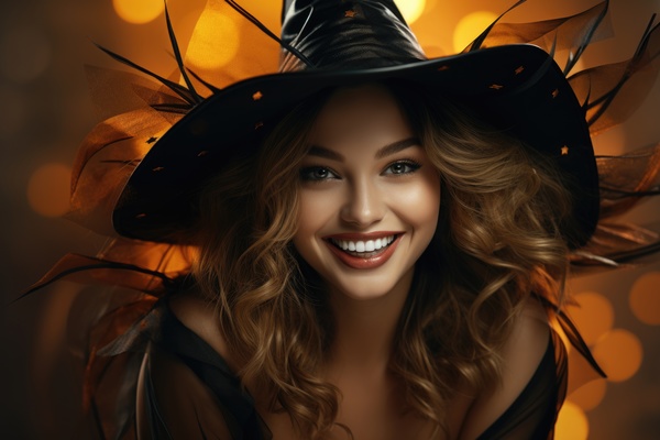 A beautiful woman in a witch hat