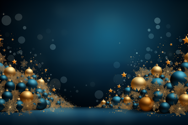 A Blue and Gold Christmas Background with Snowflakes and Stars