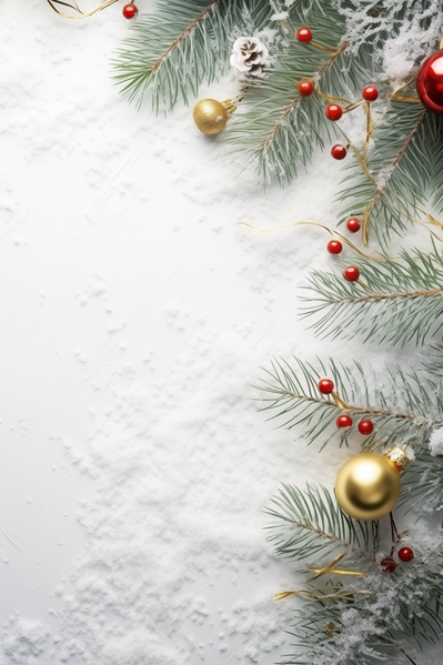Christmas Decorations on a White Background with Copy Space for Your Text