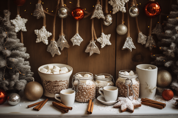 A Table Decorated for the Holidays with Coffee and Cinnamon