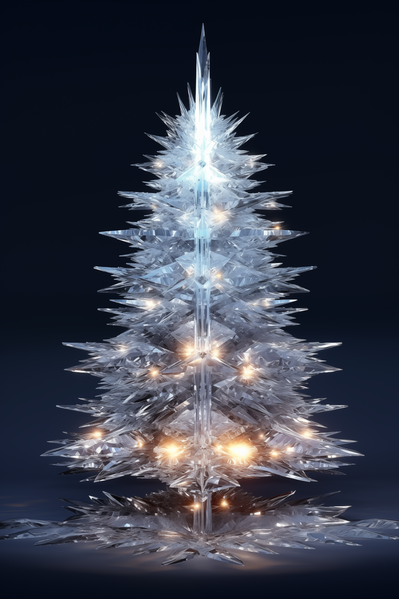 A Crystal Christmas Tree on a Dark Background with Light Shining