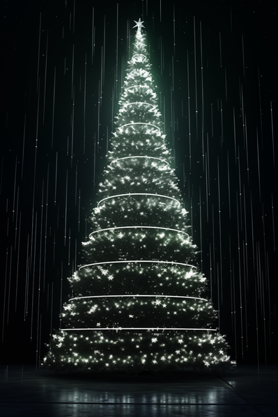 A Christmas Tree Is Lit up in the Dark with Rain Drops