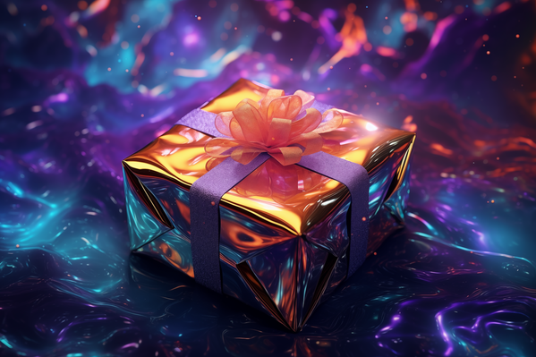 A Gift Box with a Purple Ribbon on a Purple Background