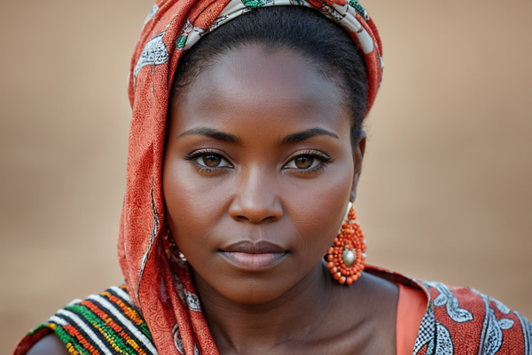 An African Woman Wearing a Scarf and Earrings
