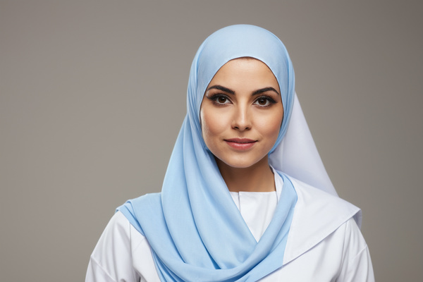 A Muslim Woman Wearing a Hijab and a White Shirt