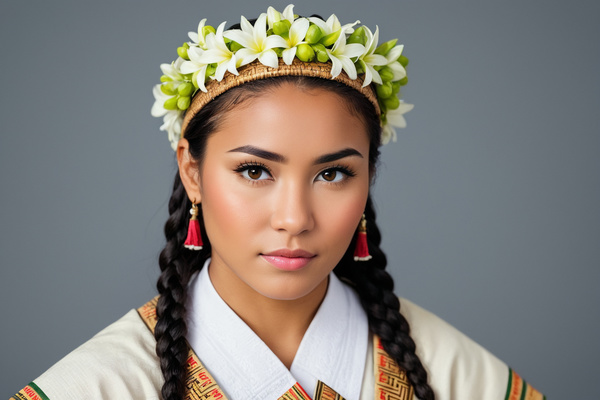 In this image a beautiful young woman wearing a traditional ethnic costume is posing for the camera.