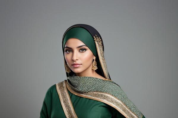 A Woman Wearing a Green Sari and Gold Jewelry