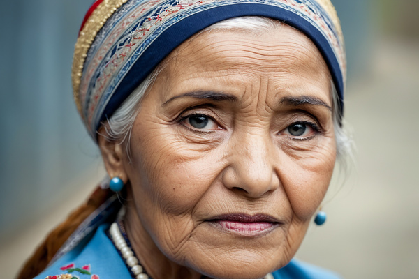 A Close up of an Elderly Woman Wearing a Head Scarf