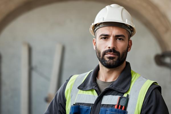 A Man with a Beard Wearing a Construction Vest and Hard Hat