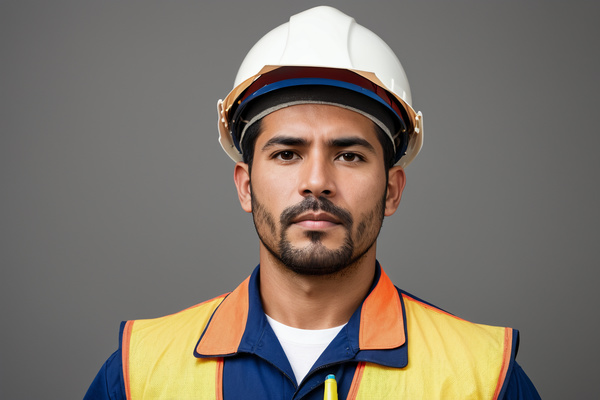 A Male Construction Worker Wearing a Hard Hat and a Yellow Safety Vest