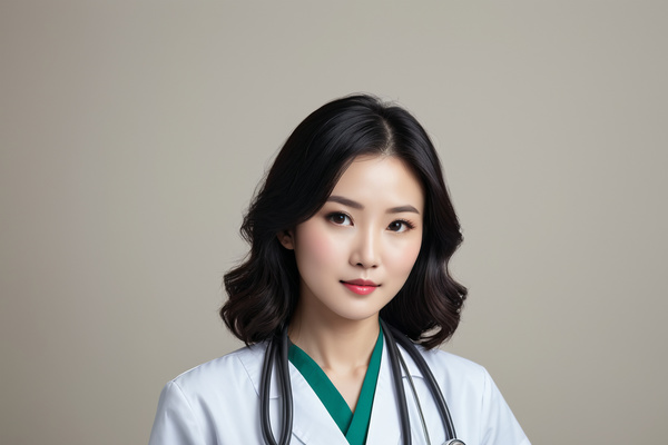 The image features a beautiful asian female doctor wearing a white coat and a stethoscope around her neck.