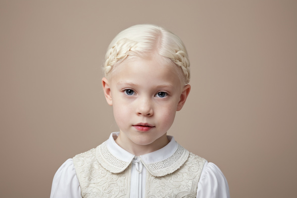 A Little Girl with Blonde Hair in a White Shirt and Vest