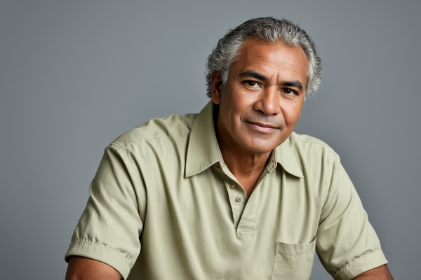 In this image a middle-aged man is posing for a portrait.