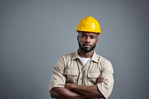 An African American Man in a Hard Hat with His Arms Crossed