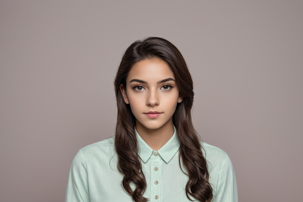 A Young Woman Wearing a Green Shirt and Looking at the Camera