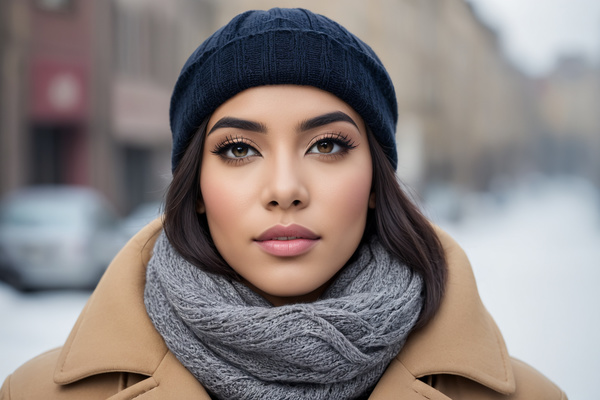 A Woman Wearing a Hat and Scarf on a Snowy Day