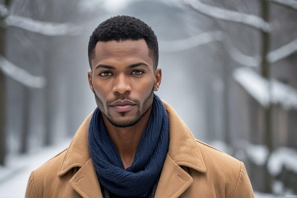 An African American Man Wearing a Coat and Scarf