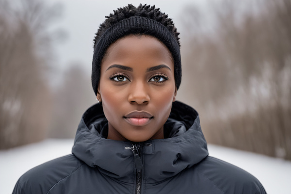 An African American Woman Wearing a Black Winter Jacket
