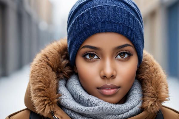 An African American Woman Wearing a Hat and Scarf
