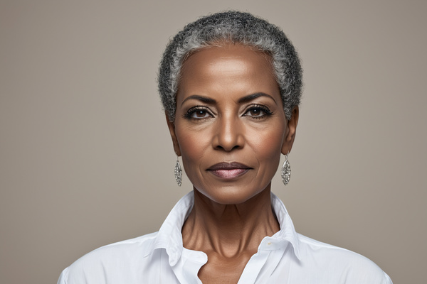 An Older Black Woman Wearing a White Shirt and Earrings