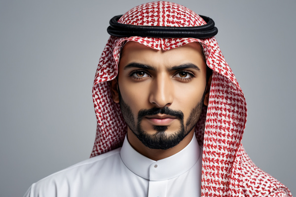 A Man with a Beard Wearing an Arabian Headscarf