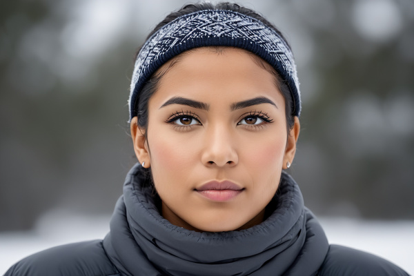 A Close up of a Woman Wearing a Scarf in the Snow