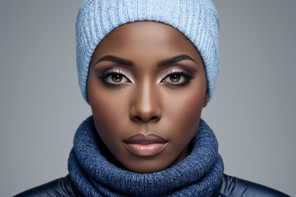 An African American Woman Wearing a Hat and Scarf