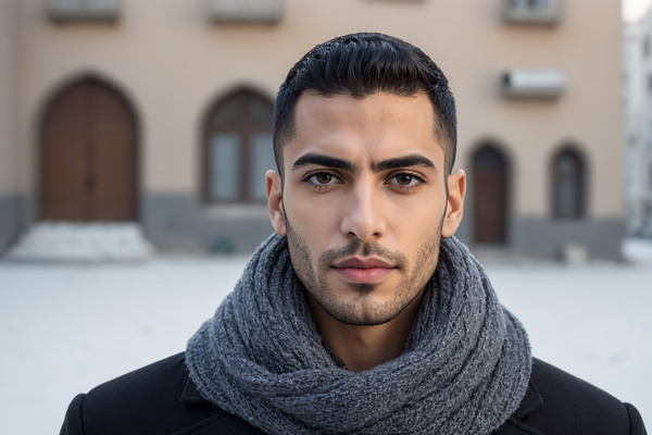 A Close up of a Man Wearing a Scarf on His Neck