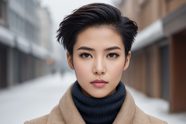 An Asian Woman Wearing a Turtleneck and Coat