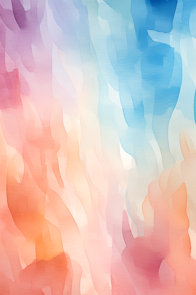 The image depicts a colorful abstract painting with various shades of blue pink and orange.