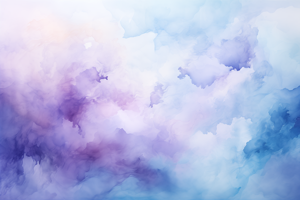 The image showcases a vibrant and colorful watercolor background depicting various shades of purple blue and white.