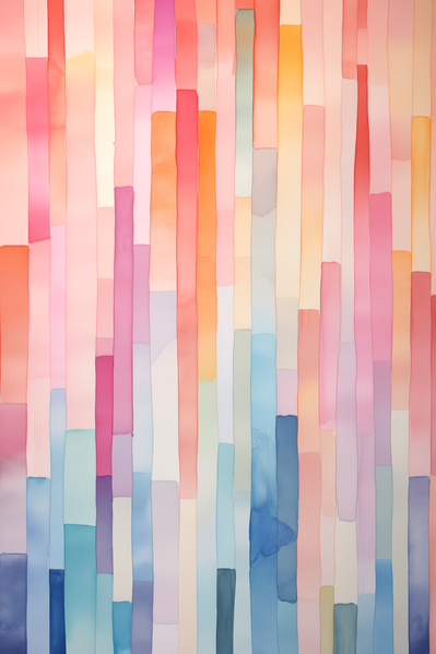 The image showcases a vibrant and colorful abstract painting with various shades of pink blue yellow and orange.