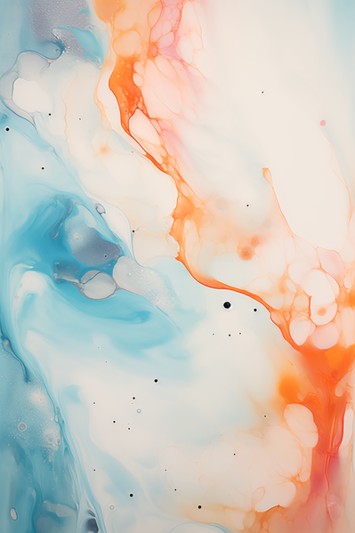 An Abstract Painting of Blue Orange and White Swirling Colors