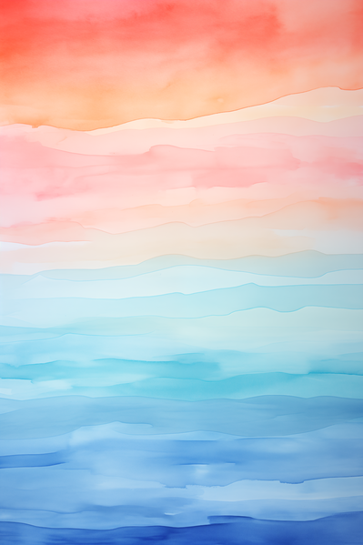 A Watercolor Painting of a Sunset with Blue Red and Orange Colors