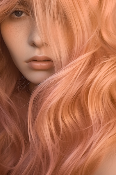 A Computer Generated Image of a Woman with Long Pink Wavy Hair