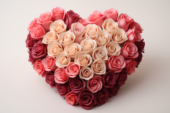 A Heart Shaped Bouquet of Pink and Beige Roses