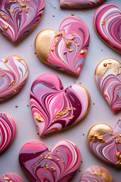 Heart Shaped Cookies Decorated with Pink and White Frosting
