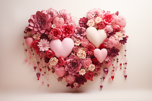 A Heart Made Out of Pink and White Flowers on a White Background