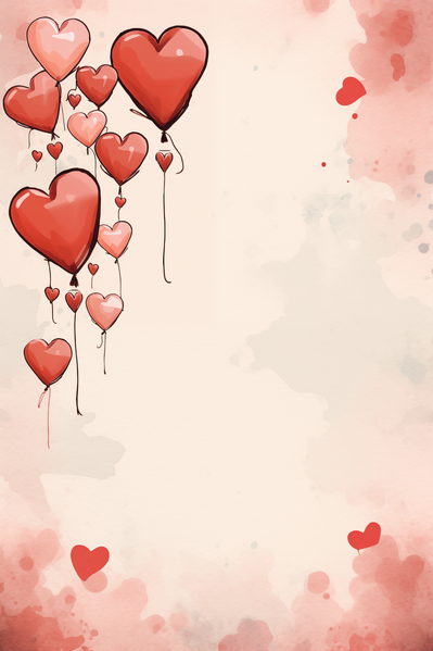 A Valentines Day Card with Red Heart Balloons