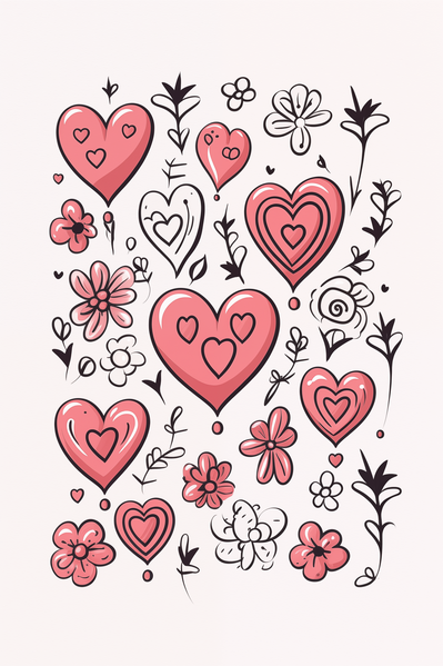 ValentineS Day Card with Hearts and Flowers Vector Illustration