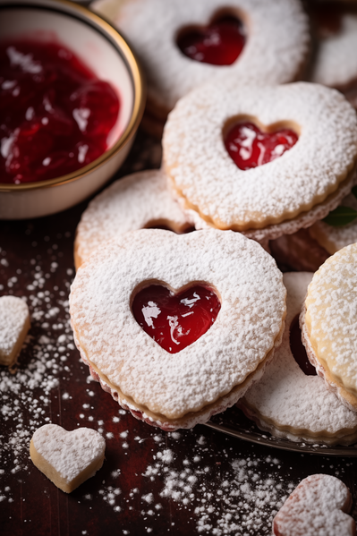 A Plate of Heart Shaped Sugar Cookies with Jelly in the Middle