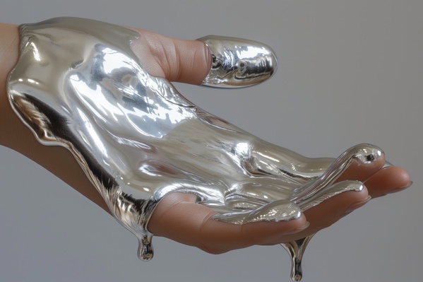 A PersonS Hand That Has Been Covered in a Silver Substance